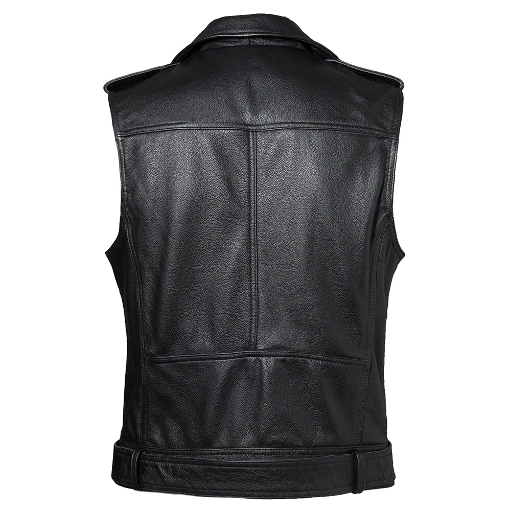 Genuine Leather Vest Men 100% Real Cowhide Slim Fit Motorcycle Vests Biker Sleeveless Jackets Spring Autumn Asian Size M595