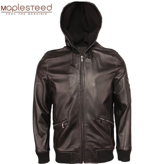 100% Natural Sheepskin Jacket Hood Soft Thin Leather Jacket Men Real Skin Coat Boy Leather Clothing Spring Autumn M359
