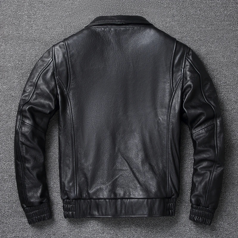 Plus Size 8XL Leather Jacket Men Flight Jacket 100% Cowhide Black Man Skin Coat Autumn Male Skin Clothing Asian Size M060