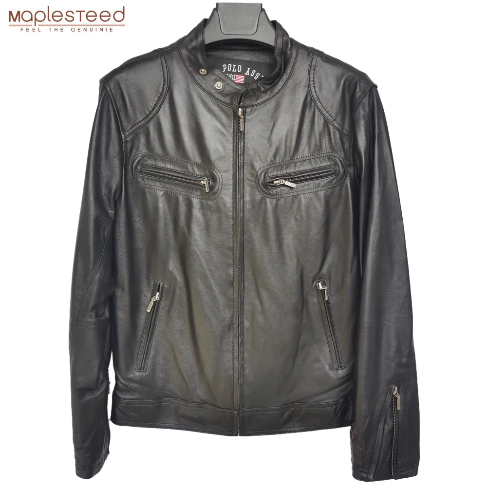 CLEARANCE SALE! Men Leather Jacket 100% Sheepskin Thin Soft Black Bomber Men's Coat Spring Autumn M033