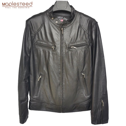 CLEARANCE SALE! Men Leather Jacket 100% Sheepskin Thin Soft Black Bomber Men's Coat Spring Autumn M033