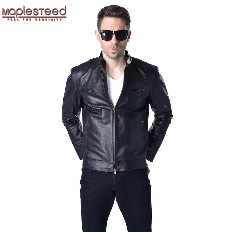 Genuine Leather Jacket Men Leather Coat 100% Sheepskin Cowhide Skin Black Bomber Motorcycle Biker Men's Coat Autumn M033