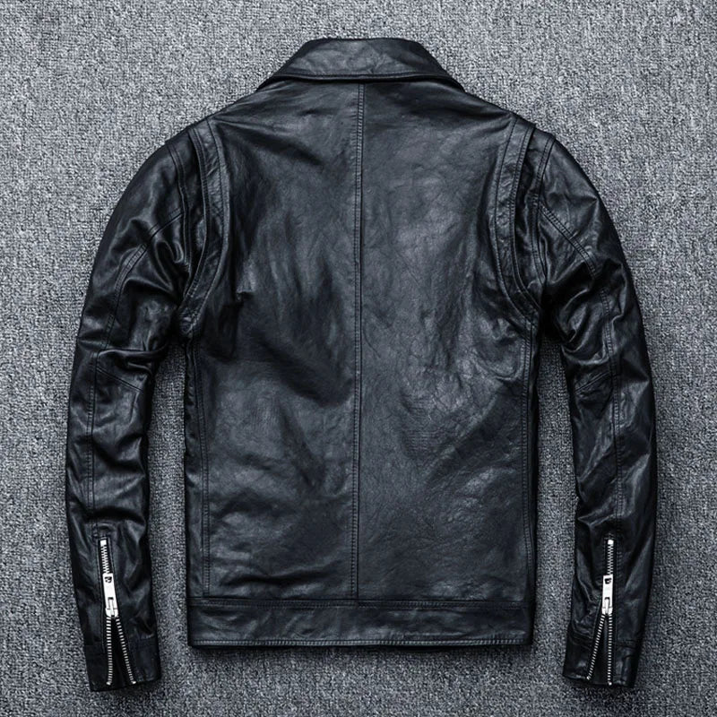 Clearance ! Natural Sheepskin Tanned Leather Jacket Men Skin Jacket Motorbiker Coat Soft Black Mens Leather Coat Autumn M005