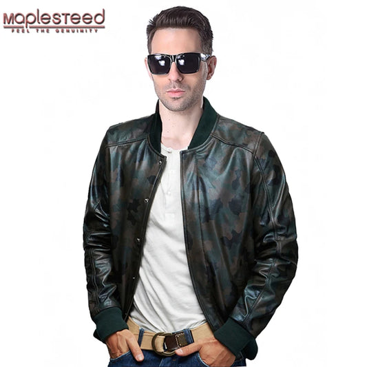 Genuine Leather Jacket Men Real Calfskin Cowhide Camouflage Soft Male Bomber Bassball Leather Coat Autumn Jaqueta M151