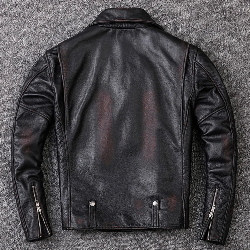 Washed Stone Milled Distressed Edging Vintage Leather Jacket For Men Jackets 100% Natural Calf Skin Coat Autumn Winter M209