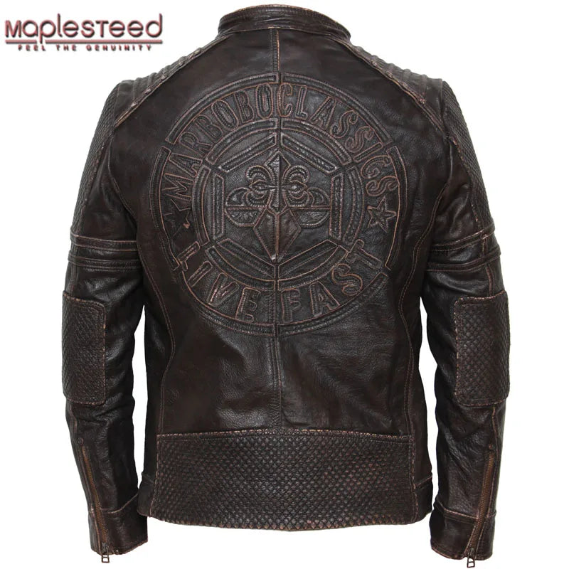 CLEARANCE Vintage Leather Motorcycle Jacket Men's Leather Jacket Men Biker Jacket Male Leather Coat Winter M074