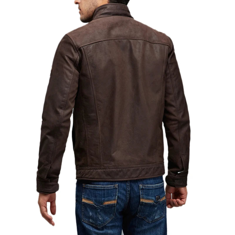 Men Genuine Leather Jacket 100% Natural Cowhide Dark Brown Bomber Man Leather Coat Men's Leather Clothing Autumn M161