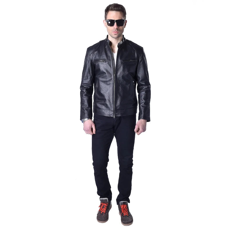 Genuine Leather Jacket Men Leather Coat 100% Sheepskin Cowhide Skin Black Bomber Motorcycle Biker Men's Coat Autumn M033