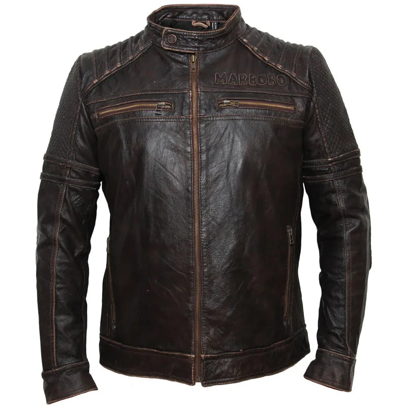 CLEARANCE Vintage Leather Motorcycle Jacket Men's Leather Jacket Men Biker Jacket Male Leather Coat Winter M074