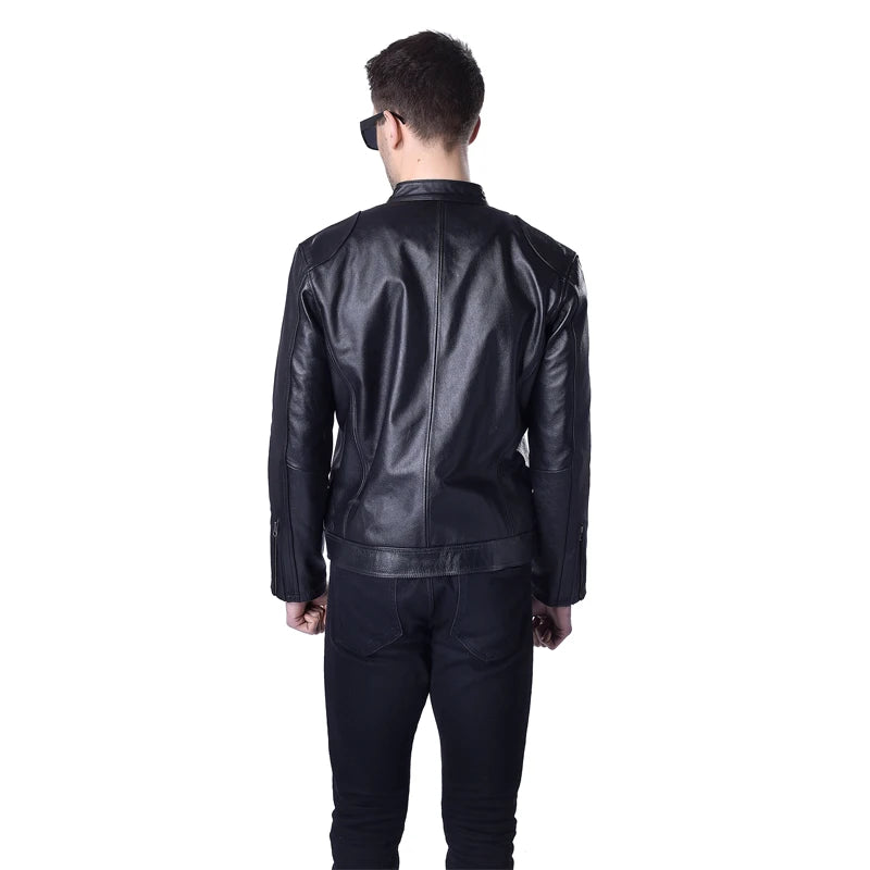 Genuine Leather Jacket Men Leather Coat 100% Sheepskin Cowhide Skin Black Bomber Motorcycle Biker Men's Coat Autumn M033