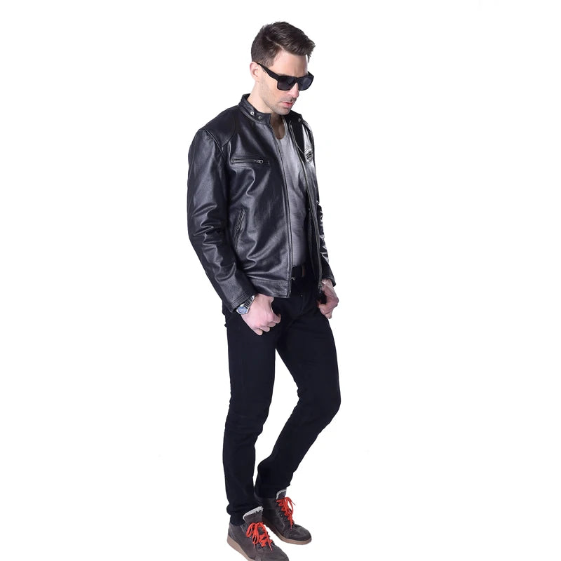 Genuine Leather Jacket Men Leather Coat 100% Sheepskin Cowhide Skin Black Bomber Motorcycle Biker Men's Coat Autumn M033