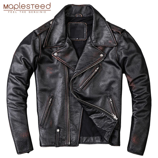 Washed Stone Milled Distressed Edging Vintage Leather Jacket For Men Jackets 100% Natural Calf Skin Coat Autumn Winter M209