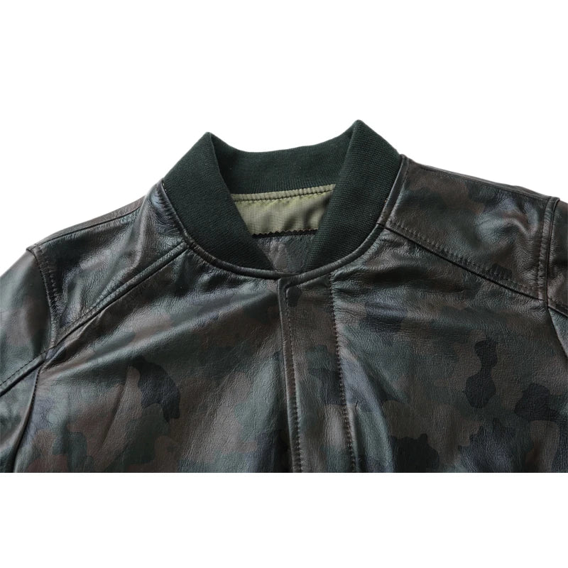 Genuine Leather Jacket Men Real Calfskin Cowhide Camouflage Soft Male Bomber Bassball Leather Coat Autumn Jaqueta M151