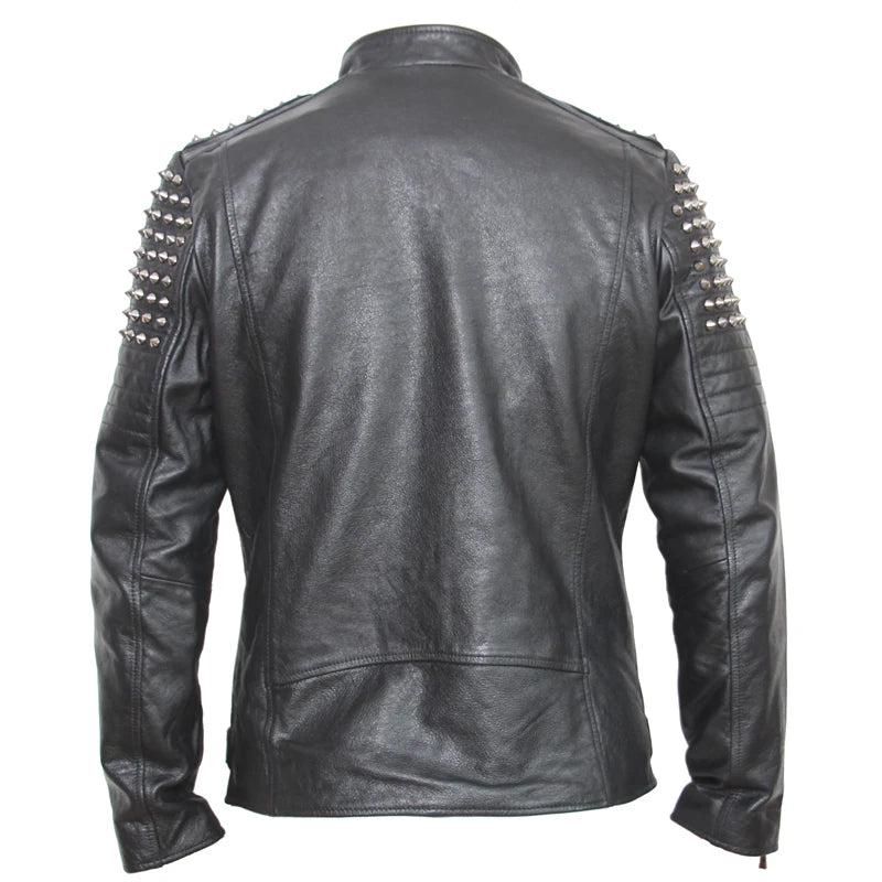 MAPLESTEED Rivet Jacket Rock Punk Leather Jacket Thick Cow Leather Motorcycle Clothing Leather Jacket Men Biker Coat Winter M139