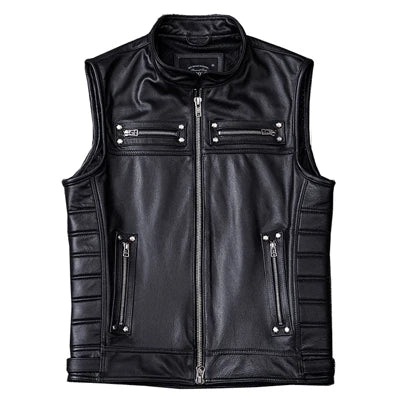 Vintage Edging Black Motorcycle Leather Vest Men 100% Calf Skin Vests Moto Man Biker Waistcoat Sleeveless Jacket M208