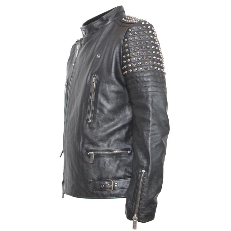 MAPLESTEED Rivet Jacket Rock Punk Leather Jacket Thick Cow Leather Motorcycle Clothing Leather Jacket Men Biker Coat Winter M139