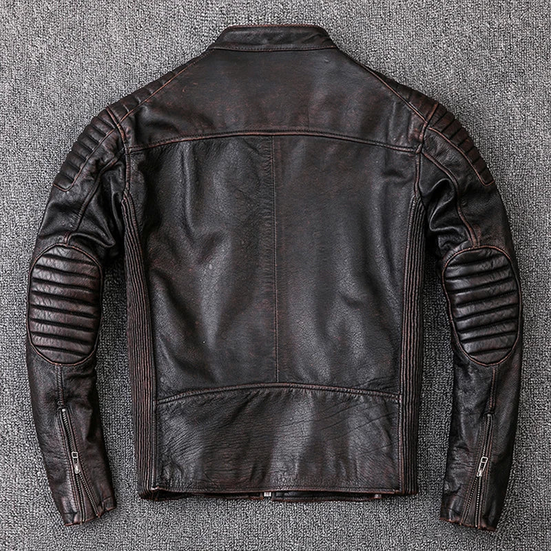 Vintage Men Leather Jacket Slim 100% Natural Cowhide Skin Jackets Motorcycle Coat Men's Biker Clothing Leather Coat Autumn M104