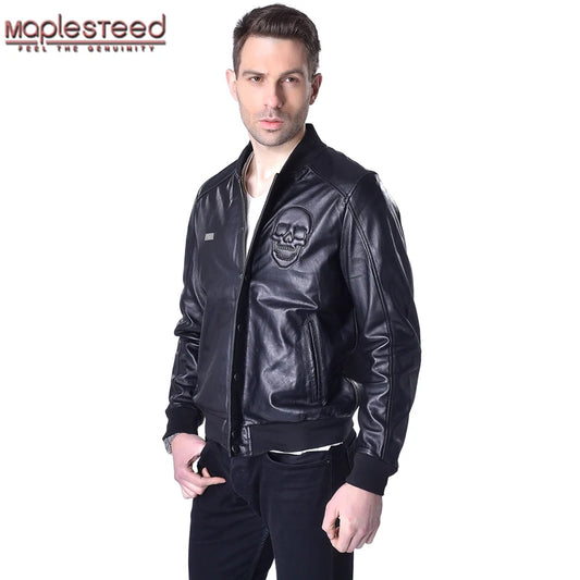 CLEARANCE SALE! Genuine Leather Jacket Men 100% Soft Sheepskin Leather Jackets Brand Skull Men's Leather Coat Spring M022