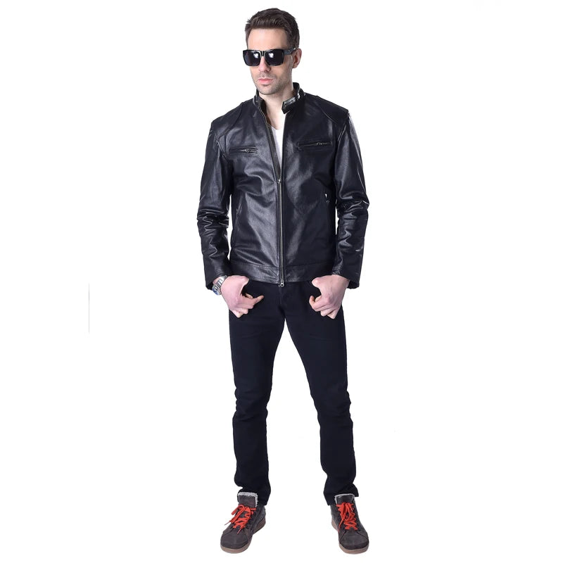 Genuine Leather Jacket Men Leather Coat 100% Sheepskin Cowhide Skin Black Bomber Motorcycle Biker Men's Coat Autumn M033