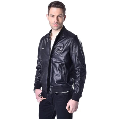 CLEARANCE SALE! Genuine Leather Jacket Men 100% Soft Sheepskin Leather Jackets Brand Skull Men's Leather Coat Spring M022