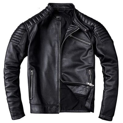 Vintage Leather Jacket Men 100% Genuine Cowhide Black Moto Biker Clothing Man Coat Boy Leather Coat Slim Autumn Asian Size M104