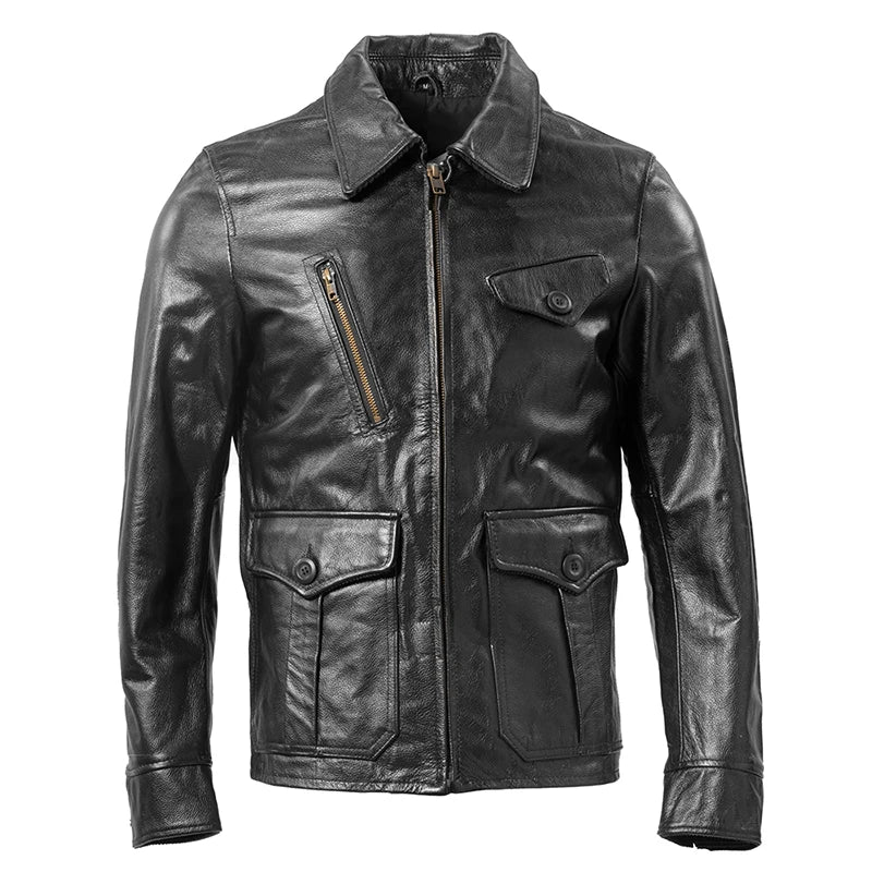 Men's Leather Jacket 100% Natural Cowhide Brown Black Men Leather Coat Autumn Male Skin Clothing Asian Size M267