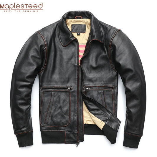 Vintage Edged Flight A2 Men Leather Jacket 100% Cowhide Jacket Men Pilot Bomber Leather Coat Male Leather Clothing Winter M235