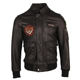 Embroidery Men's Leather Jacket 100% Cow Skin Jackets Brown Black Soft Flight Force A-2 Leather Coat Autumn Male Clothing M251