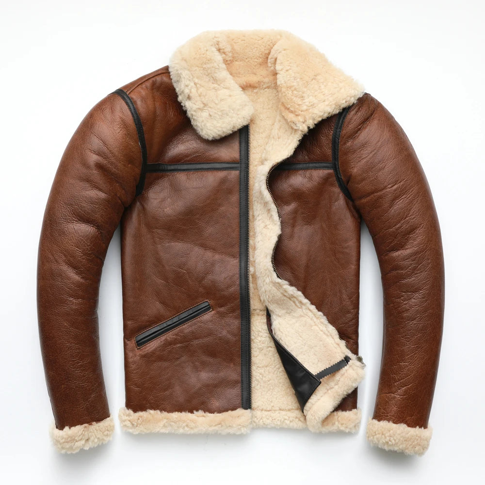 Brown Shearling Coat Men Thick 100% Natural Fur Coat Winter Men Leather Coat Warm Winter Asian Size M-4XL Clothing M263