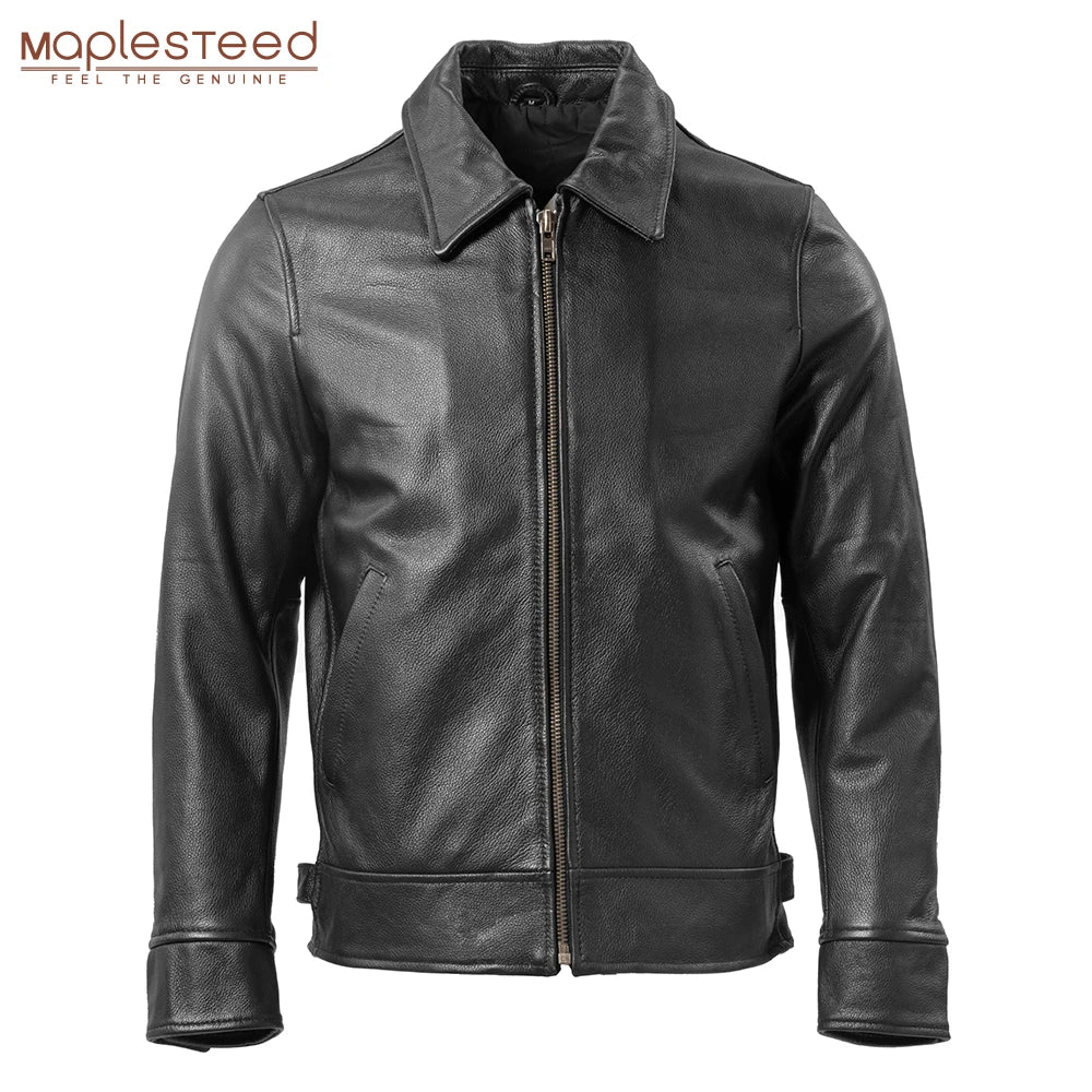 Men Genuine Leather Jacket 100% Natural Cowhide Black Turn Down Collar Leather Coat Autumn Male Skin Clothing Asian Size M268