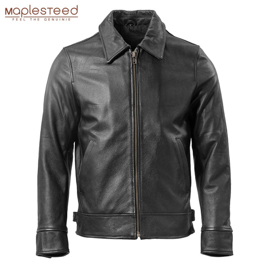 Men Genuine Leather Jacket 100% Natural Cowhide Black Turn Down Collar Leather Coat Autumn Male Skin Clothing Asian Size M268