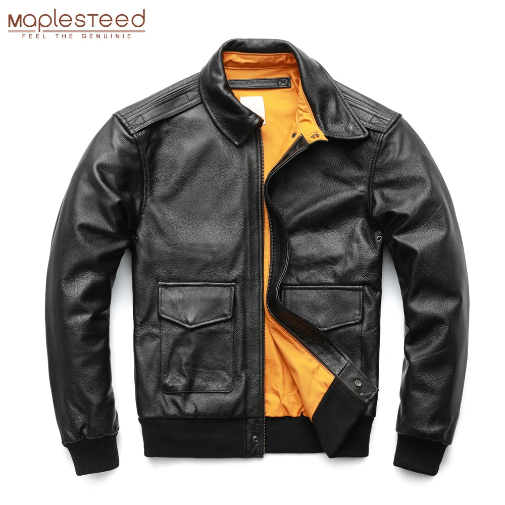 MAPLESTEED Men Leather Jacket Military Pilot Jackets Air Force Flight A2 Jacket Black Brown 100% Calf Skin Coat Autumn 4XL M154