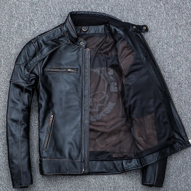 CLEARANCE SALE! Vintage Motorcycle Jacket Men Leather Jacket Thick 100% Cowhide Skull Leather Jacket Men Biker Coat Winter M189