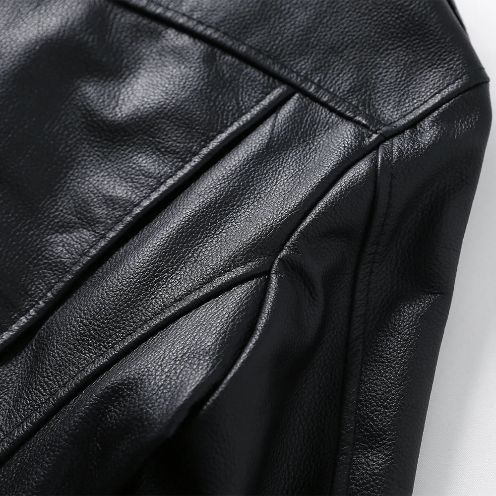 Classic Men Genuine Leather Jacket Thin 100% Real Cowhide Male Skin Coat Motorcycle Biker Clothing Spring Autumn Asian Size M611