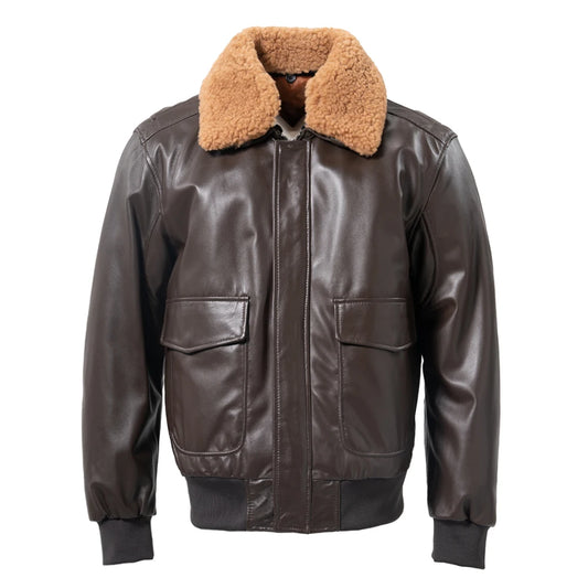 Genuine Leather Jacket Men Flight Jackets 100% Soft Thin Sheepskin Natural Fur Collar Aviator Clothing For Autumn 0~ -10 ℃ M176