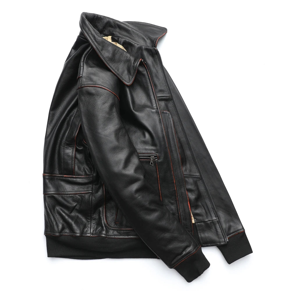 Vintage Edged Flight A2 Men Leather Jacket 100% Cowhide Jacket Men Pilot Bomber Leather Coat Male Leather Clothing Winter M235