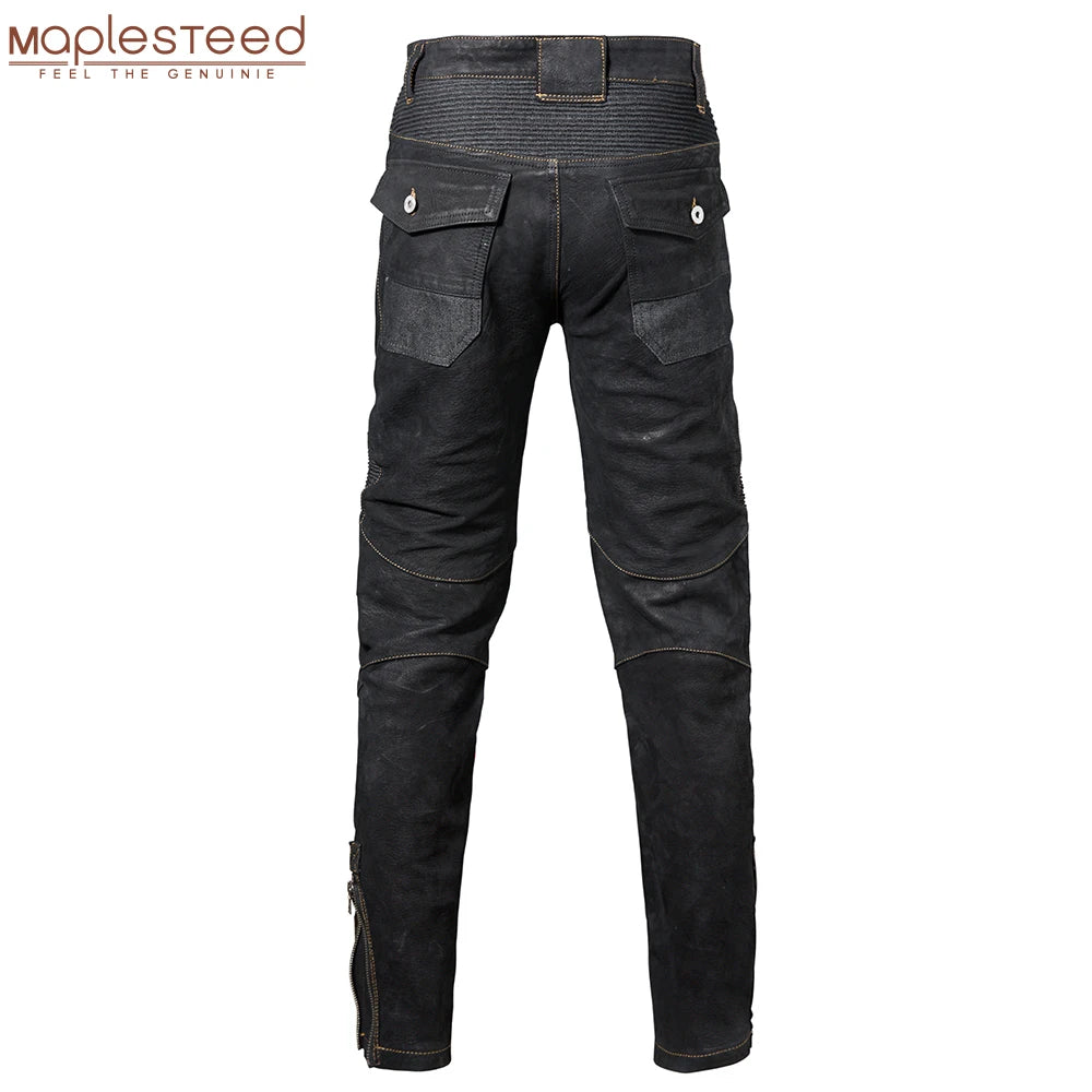 Motorcycle Pant Men Leather Trousers Men's Leather Pant Natural Goatskin & Denim Male Moto Biker Pants Protector Available M233