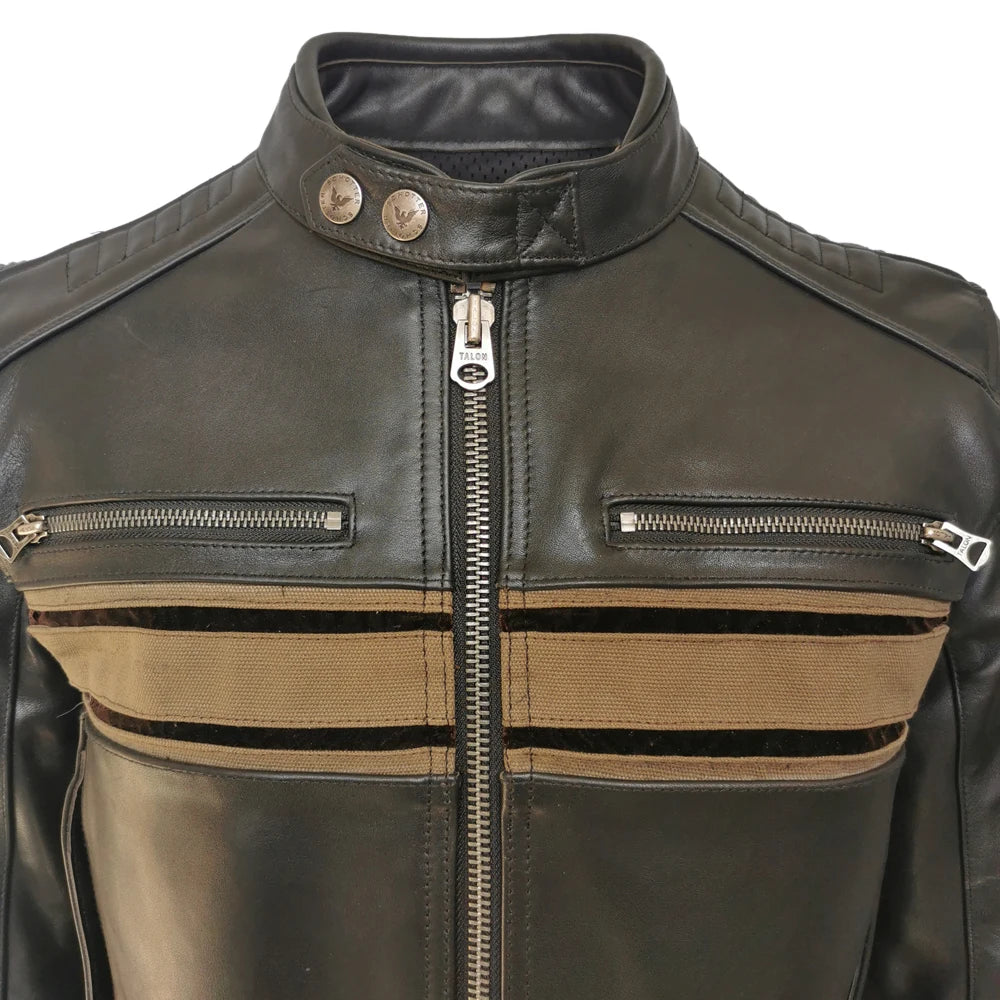 Motorcycle Biker Jacket Men Leather Jackets Thick 100% Cowhide Canvas Shoulder & Elbow Protectors Winter Coat ASIAN SIZE M596