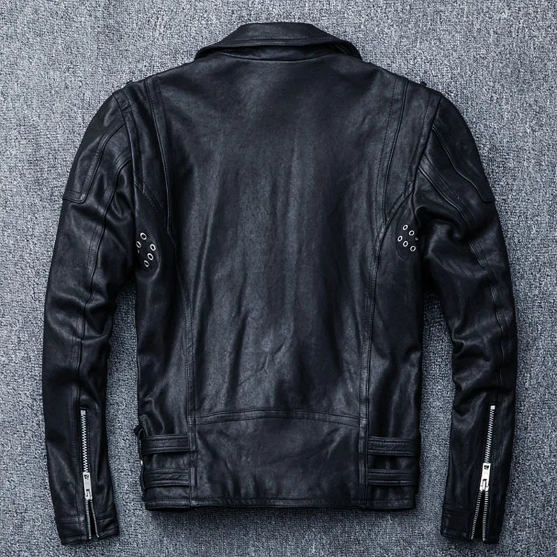 MAPLESTEED 100% Natural Sheepskin Tanned Leather Jacket Black Soft Men's Motocycle Jackets Motor Clothing Biker Coat Autumn M111