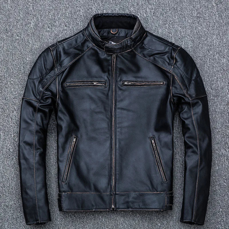 CLEARANCE SALE! Vintage Motorcycle Jacket Men Leather Jacket Thick 100% Cowhide Skull Leather Jacket Men Biker Coat Winter M189