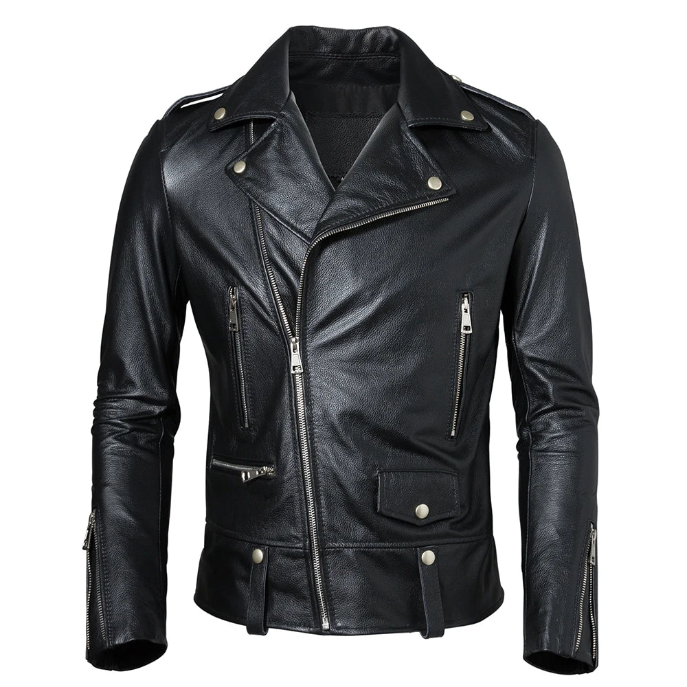 Classic Men Genuine Leather Jacket Thin 100% Real Cowhide Male Skin Coat Motorcycle Biker Clothing Spring Autumn Asian Size M611