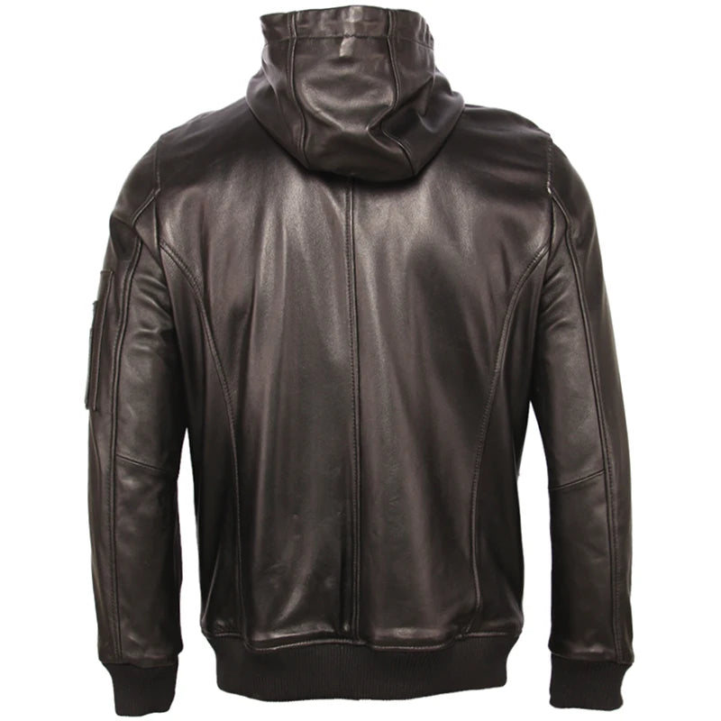 100% Natural Sheepskin Jacket Hood Soft Thin Leather Jacket Men Real Skin Coat Boy Leather Clothing Spring Autumn M359