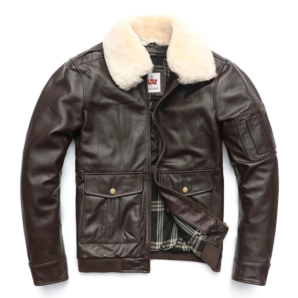 MAPLESTEED Genuine Cowhide Leather Jacket Men Zipout Liner Detachable Flight Jacket Men Winter Coat Fur Collar Euro/US Size M177