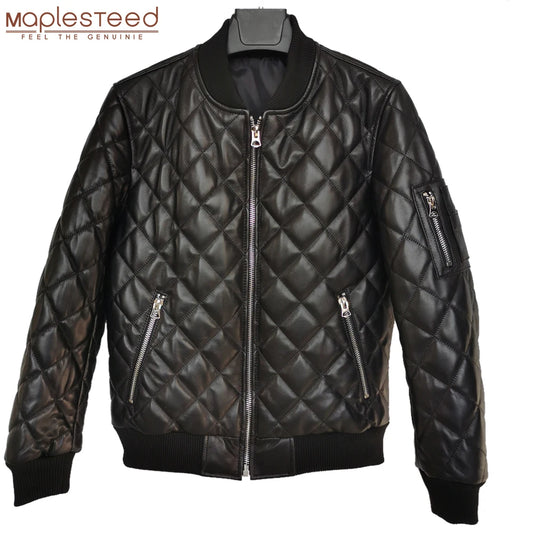 Early Winter Deep Autumn Warm Genuine Leather Jacket Men Quilted Plaid Soft Sheepskin Coat Man Leather Coat Asian Size 4XL M264