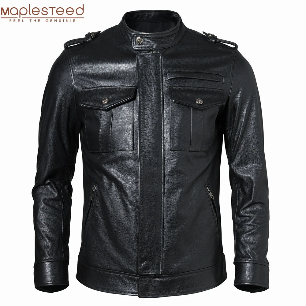 Men Genuine Leather Jacket 100% Natural Cowhide Men's Leather Coat Male Leather Clothing Autumn Spring Asian Size M602