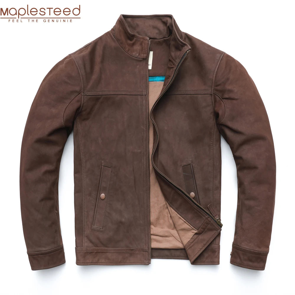 MAPLESTEED Brand Dark Brown Frosted Cowhide Leather Jacket Men Genuine Leather Bomber Jacket Men's Leather Coat M161