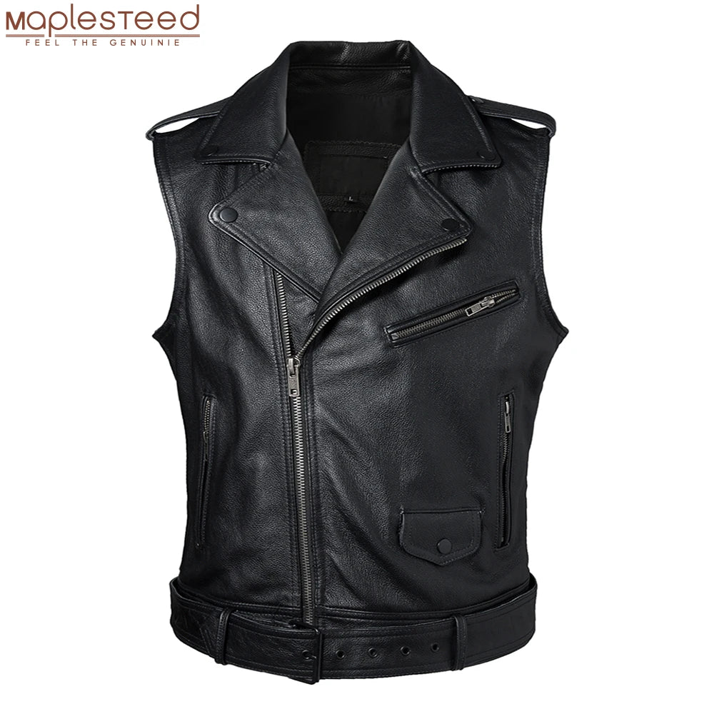 Genuine Leather Vest Men 100% Real Cowhide Slim Fit Motorcycle Vests Biker Sleeveless Jackets Spring Autumn Asian Size M595