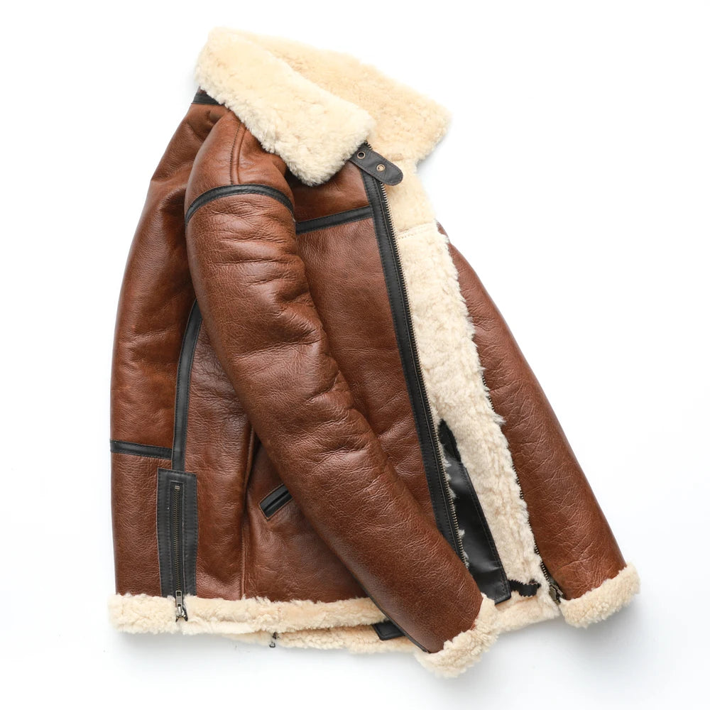 Brown Shearling Coat Men Thick 100% Natural Fur Coat Winter Men Leather Coat Warm Winter Asian Size M-4XL Clothing M263