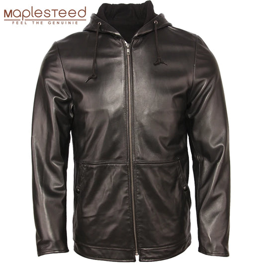 Men Leather Jacket Hood 100% Natural Sheepskin Soft Thin Leather Jacket Men's Skin Coat Boy Leather Clothing Spring Autumn M360