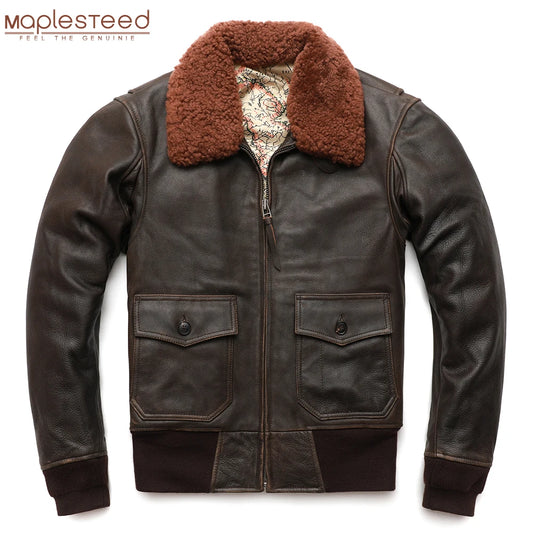 Maplesteed Super G1 Flight Jacket Men Leather Jacket Vintage Quilted Natural Cowhide Fur Euro/US Size M-2XL Bust 112-130cm M430